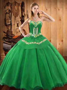 Exquisite Sleeveless Floor Length Embroidery Lace Up 15th Birthday Dress with Green