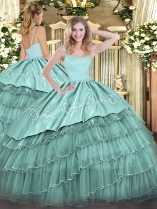 Straps Sleeveless Zipper Vestidos de Quinceanera Blue Organza