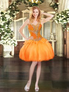 Orange Prom Evening Gown Prom and Party with Beading Sweetheart Sleeveless Lace Up