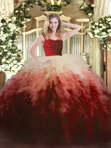 Free and Easy Multi-color Ball Gowns Ruffles Quince Ball Gowns Zipper Tulle Sleeveless Floor Length