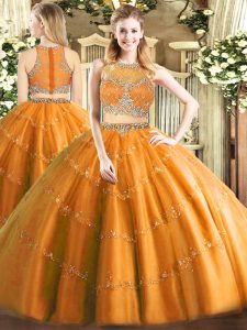 Orange Scoop Zipper Beading Quince Ball Gowns Sleeveless