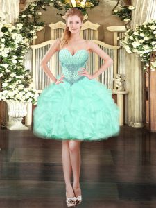 Romantic Apple Green Prom Party Dress Prom and Party with Beading and Ruffles Sweetheart Sleeveless Lace Up