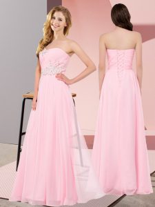 Empire Prom Dress Baby Pink Sweetheart Chiffon Sleeveless Floor Length Lace Up