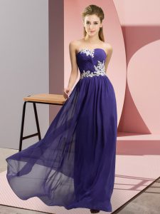 Purple Chiffon Lace Up Sweetheart Sleeveless Floor Length Prom Gown Appliques