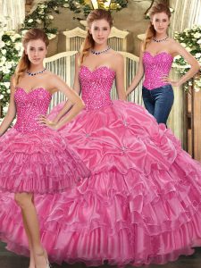 Free and Easy Sweetheart Sleeveless Organza Quinceanera Dress Beading and Ruffles Lace Up