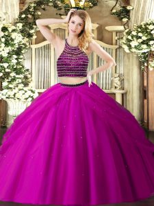 Floor Length Ball Gowns Sleeveless Fuchsia Sweet 16 Dress Zipper