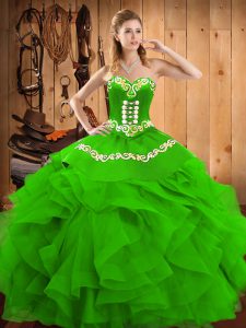 Glorious Green Sleeveless Embroidery and Ruffles Floor Length 15 Quinceanera Dress