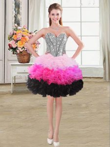 New Style Mini Length Multi-color Evening Dress Organza Sleeveless Beading and Ruffles
