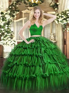 Exquisite Green Sleeveless Ruffled Layers Floor Length Vestidos de Quinceanera