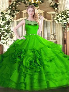 Custom Designed Organza Scoop Sleeveless Zipper Beading and Ruffled Layers 15th Birthday Dress in