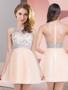 Peach Prom Gown Prom and Party with Beading Scoop Sleeveless Zipper