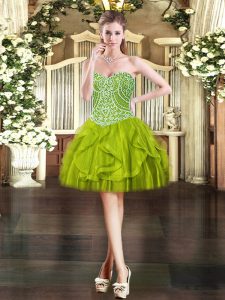 Amazing Mini Length Olive Green Evening Dress Sweetheart Sleeveless Lace Up