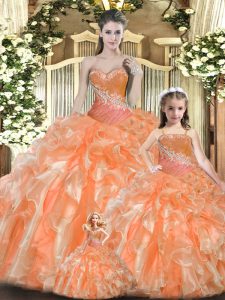 Dramatic Floor Length Ball Gowns Sleeveless Orange Red 15 Quinceanera Dress Lace Up
