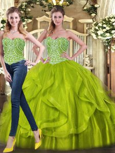Floor Length Lace Up Quinceanera Dresses for Military Ball and Sweet 16 and Quinceanera with Beading and Ruffles