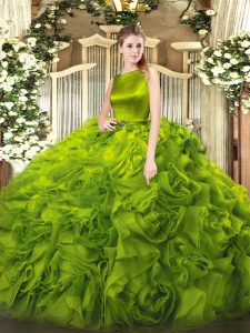 Noble Floor Length Ball Gowns Sleeveless Olive Green 15th Birthday Dress Clasp Handle