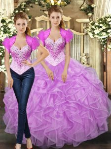 Adorable Ball Gowns Quinceanera Gown Lilac Straps Tulle Sleeveless Floor Length Lace Up