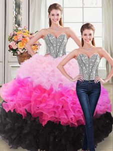Decent Beading and Ruffles Quinceanera Dresses Multi-color Lace Up Sleeveless Floor Length