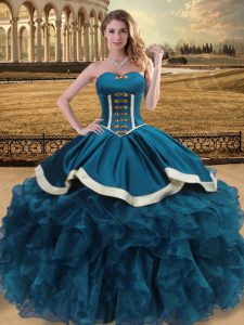 Beading and Ruffles Sweet 16 Quinceanera Dress Teal Lace Up Sleeveless Floor Length