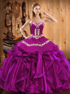 Fuchsia Sleeveless Embroidery and Ruffles Floor Length Sweet 16 Quinceanera Dress