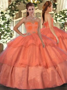 Exquisite Orange Red Lace Up Sweetheart Beading and Ruffled Layers Sweet 16 Quinceanera Dress Organza Sleeveless