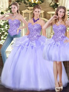 Lavender Sleeveless Organza Zipper Sweet 16 Dresses for Military Ball and Sweet 16 and Quinceanera