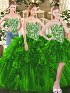 Ideal Ball Gowns Sweet 16 Dress Dark Green Sweetheart Tulle Sleeveless Floor Length Lace Up