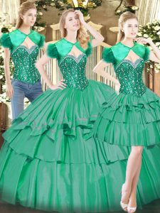 Turquoise Ball Gowns Beading and Ruffled Layers Sweet 16 Quinceanera Dress Lace Up Tulle Sleeveless Floor Length