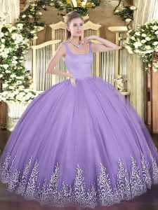 Best Selling Straps Sleeveless Tulle Quinceanera Gown Appliques Zipper