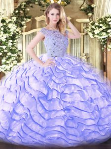 Sleeveless Beading and Ruffled Layers Zipper Sweet 16 Dresses with Lavender Sweep Train