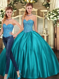 New Arrival Teal 15th Birthday Dress Military Ball and Sweet 16 and Quinceanera with Beading Sweetheart Sleeveless Lace Up