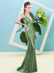 Vintage Floor Length Zipper Green for Prom and Party with Sequins