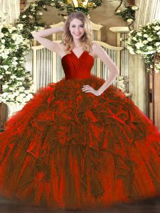 Enchanting Ruffles Sweet 16 Dress Wine Red Zipper Sleeveless Floor Length