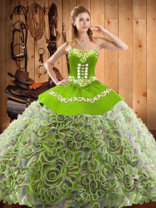 With Train Multi-color Vestidos de Quinceanera Satin and Fabric With Rolling Flowers Sweep Train Sleeveless Embroidery