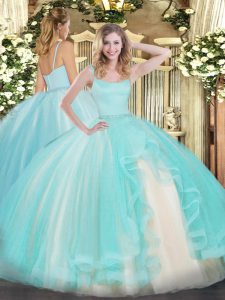 Hot Sale Tulle Sleeveless Floor Length 15th Birthday Dress and Beading