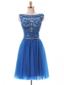 Ideal Mini Length Empire Sleeveless Blue Prom Dress Zipper