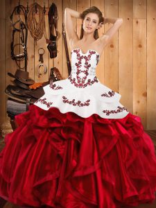 Elegant Floor Length Wine Red Ball Gown Prom Dress Strapless Sleeveless Lace Up