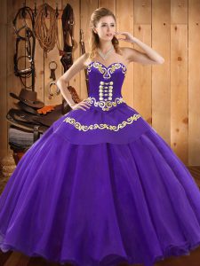 Noble Floor Length Purple Sweet 16 Dress Sweetheart Sleeveless Lace Up