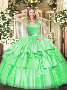 Tulle Sleeveless Floor Length Quinceanera Dress and Beading and Ruffled Layers