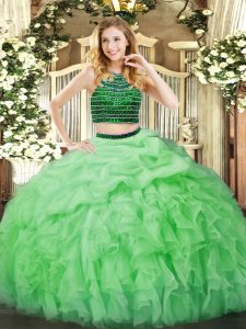 Latest Sleeveless Zipper Floor Length Beading and Ruffles Quince Ball Gowns