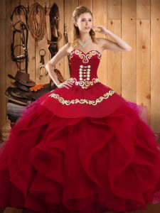 Glittering Sweetheart Sleeveless Organza 15th Birthday Dress Embroidery and Ruffles Lace Up