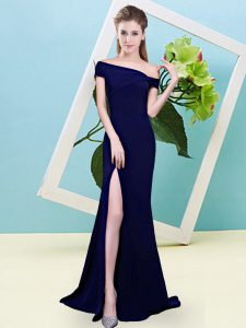 High Class Sleeveless Elastic Woven Satin Floor Length Zipper Dama Dress for Quinceanera in Royal Blue with Ruching