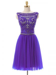 Pretty Purple Sleeveless Beading Mini Length Prom Evening Gown