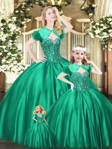 Sweet Green Ball Gowns Sweetheart Sleeveless Organza Floor Length Lace Up Beading Sweet 16 Quinceanera Dress