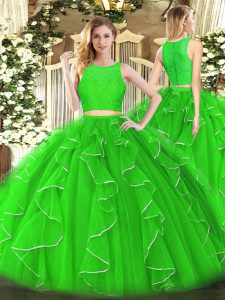 Exceptional Sleeveless Zipper Floor Length Lace and Ruffles 15 Quinceanera Dress