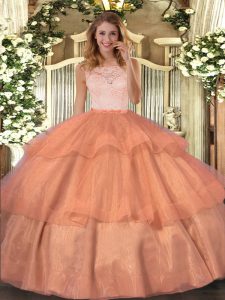 Sleeveless Clasp Handle Floor Length Lace and Ruffled Layers 15 Quinceanera Dress