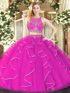 Extravagant Organza Sleeveless Floor Length 15th Birthday Dress and Ruffles