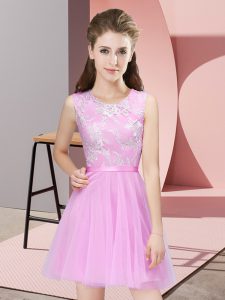 A-line Dama Dress Rose Pink Scoop Tulle Sleeveless Mini Length Side Zipper