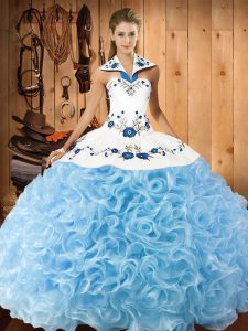 Hot Selling Baby Blue Sleeveless Embroidery Floor Length Quinceanera Dress
