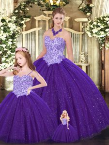 Tulle Sweetheart Sleeveless Lace Up Beading 15 Quinceanera Dress in Purple