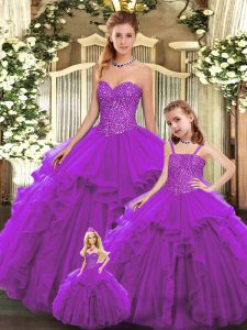 New Arrival Ball Gowns Quinceanera Dress Eggplant Purple Sweetheart Organza Sleeveless Floor Length Lace Up